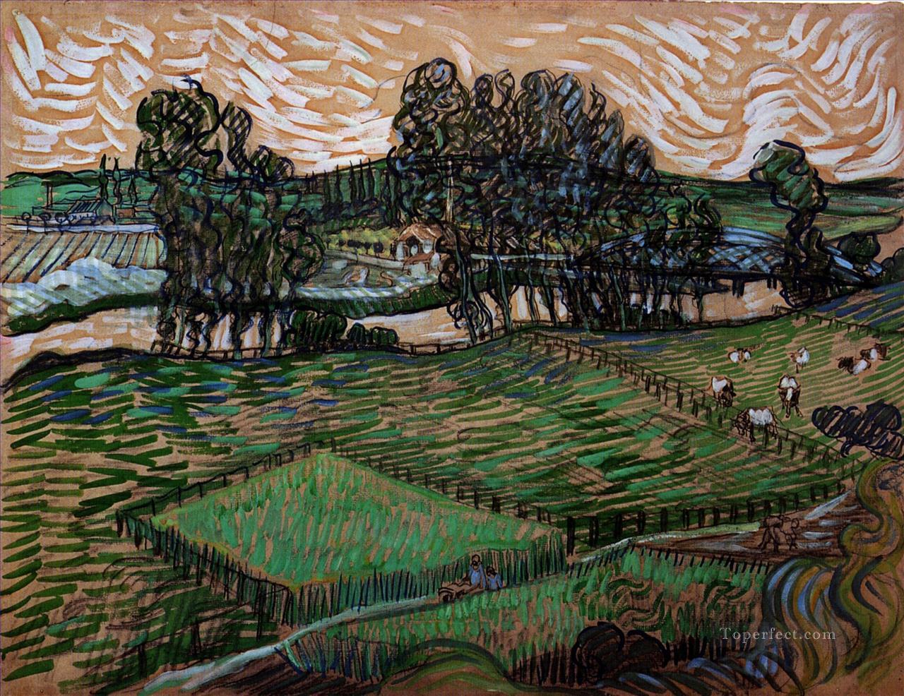 Landscape with Bridge across the Oise Vincent van Gogh Oil Paintings